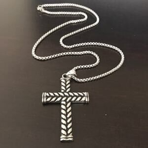 Men’s Large Stainless Steel Silver Jewry Cross Necklace Gift Birthday Christmas